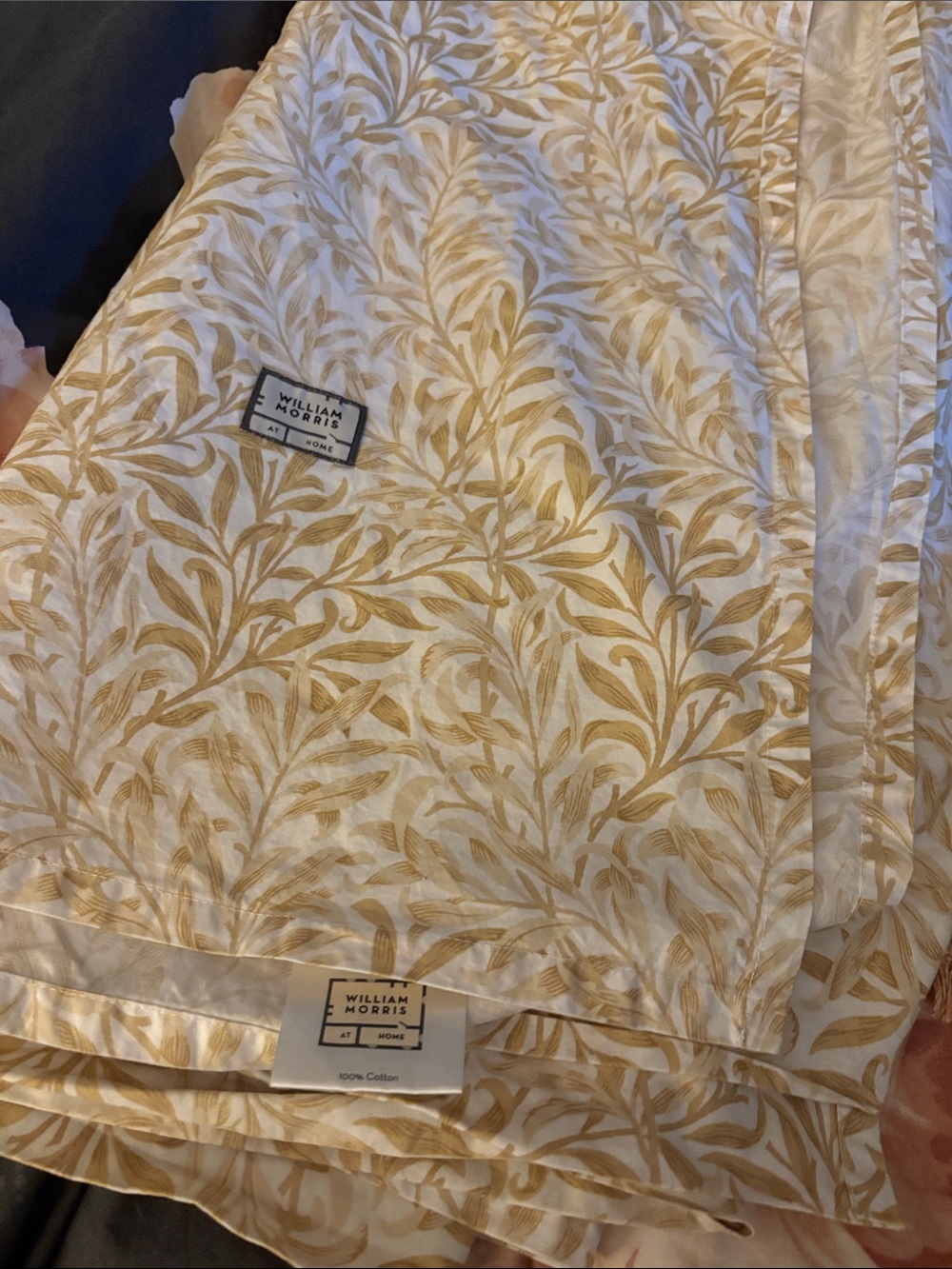🍓 William Morris Queen flat sheet leaves tan cream